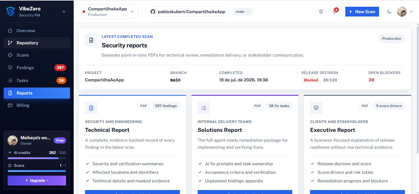 Shareable PDF reports: technical, solutions, and executive